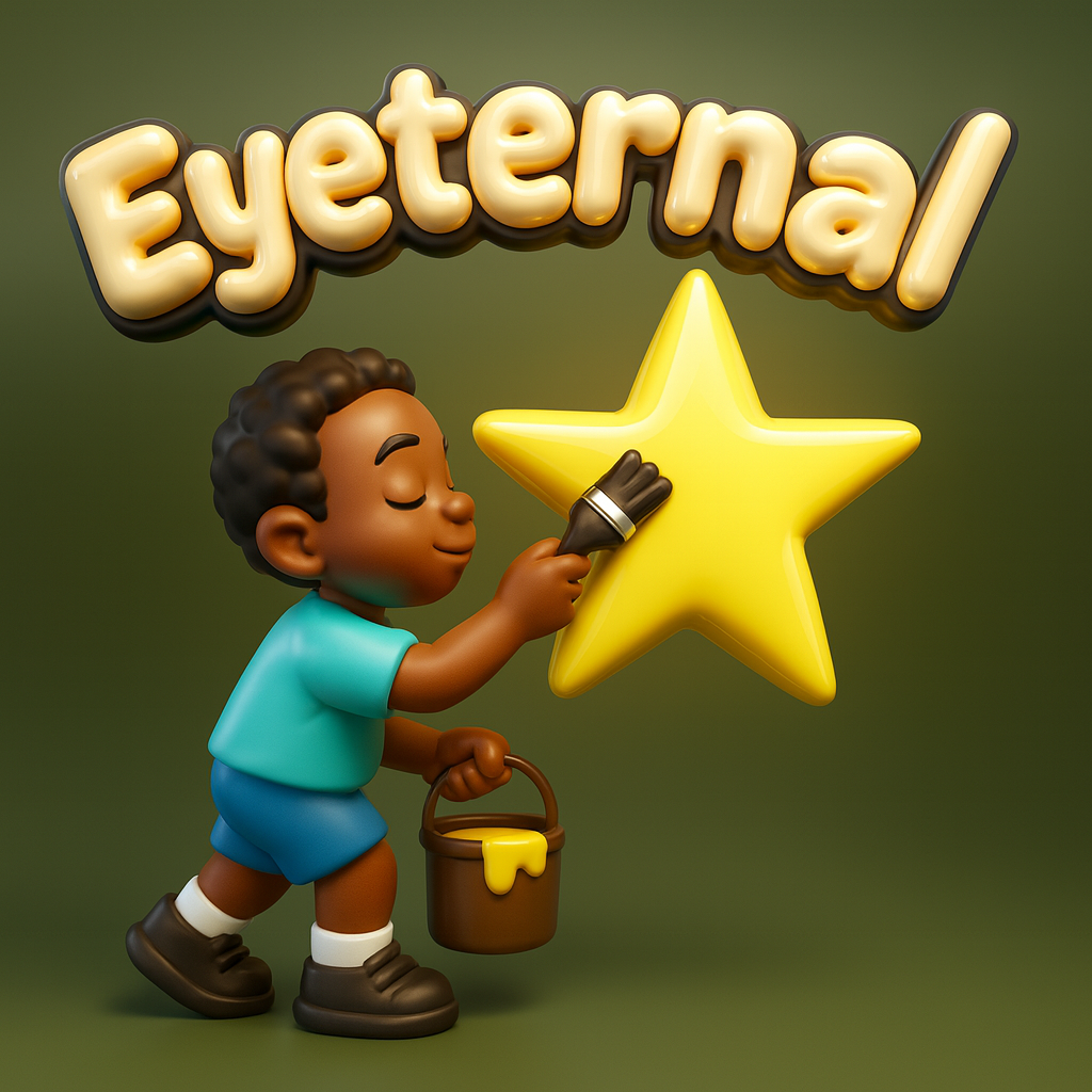 Eyeternal mascot painting a gold star